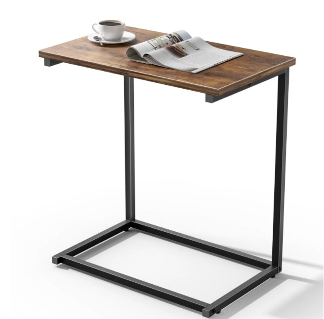 Rustic Brown C Shaped Metal Sofa Side End Table Side Table TV Tray Table for Sofa,Couch Table,Bedroom